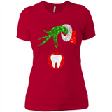 Christmas Nurse Grinch hand holding clinic dental ornament - Ladies' Boyfriend T-Shirt
