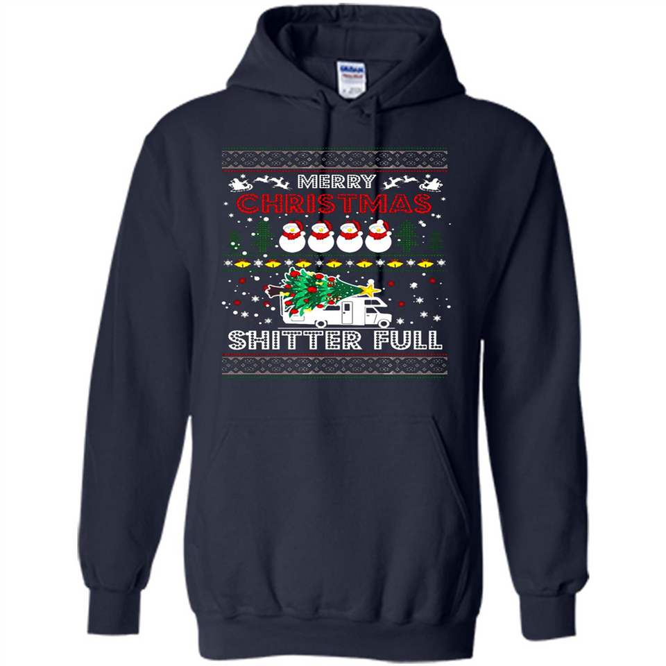 Merry Christmas Shitter Full Christmas Tree Snowman Sweater PINGPONG - Hoodie