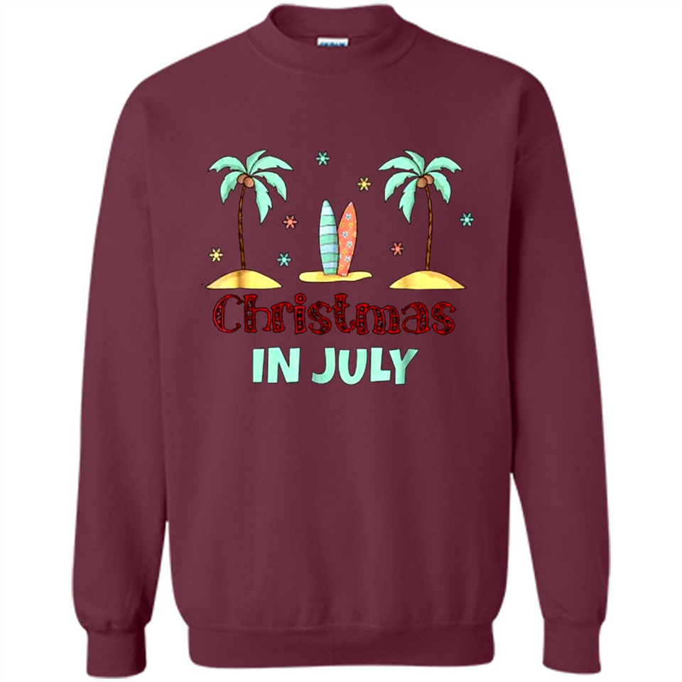 Christmas In July Shirt Surfing Palm Trees Surfboard - Sweatshirt