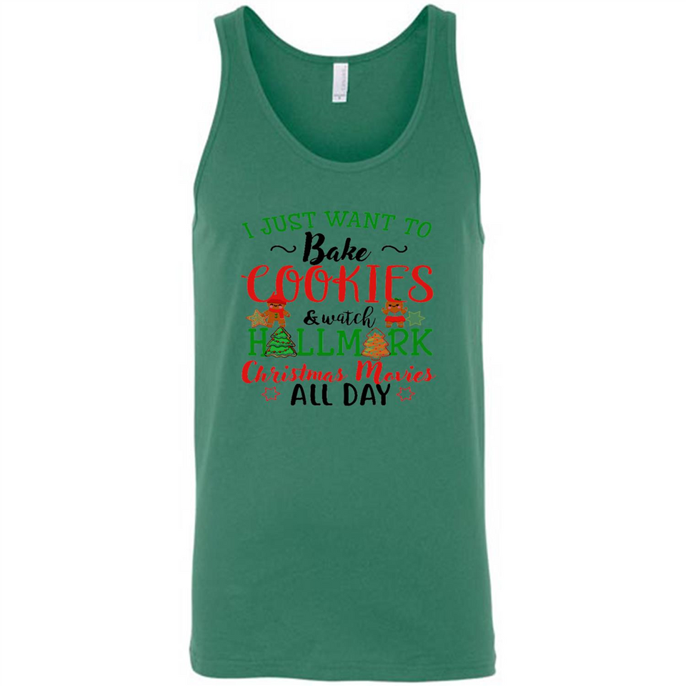 I just Want to bake Cookies and watch Hallmark Christmas movies White T-Shirt - Canvas Unisex Tank