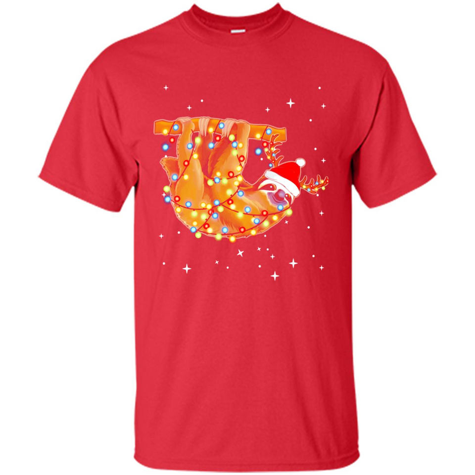 Christmas Lights Sloth Wearing Santa Hat Funny Xmas - Shirt