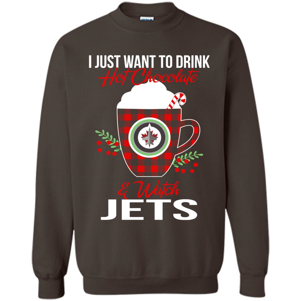 I Just Want To Drink Hot Chocolate & Watch Winnipeg Jets Ugly Christmas Sweater PINGPONG