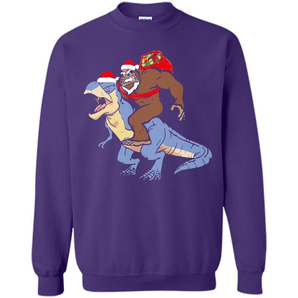 Bigfoot Riding Dinosaurus T-Shirt Funny Bigfoot Santa - Sweatshirt