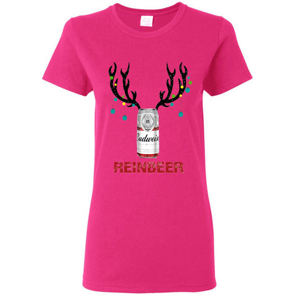 Budweiser Reinbeer Funny Beer Reindeer Christmas Sweatshirt - Ladies Short-Sleeve