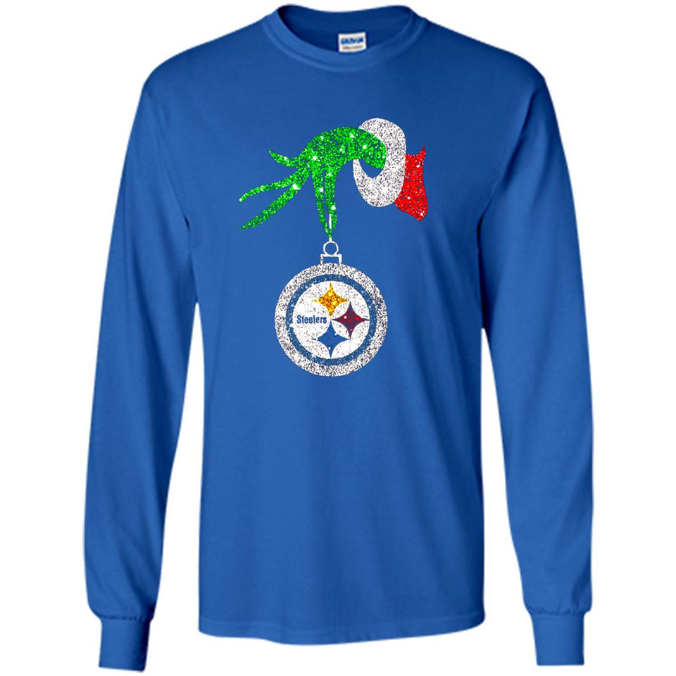 Fantastic Pittsburgh Steelers Glitter Grinch Monogram Ornament Christmas Gift - Long Sleeve T-Shirt