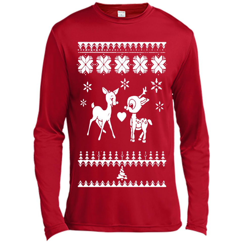 Rudolph and Clarice Ugly Christmas Sweater - Canvas Long Sleeve T-Shirt