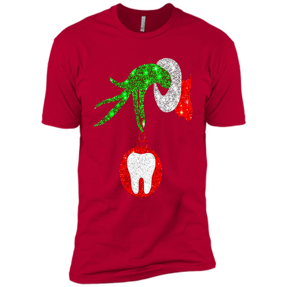Christmas Nurse Grinch hand holding clinic dental ornament - Premium Short Sleeve T-Shirt