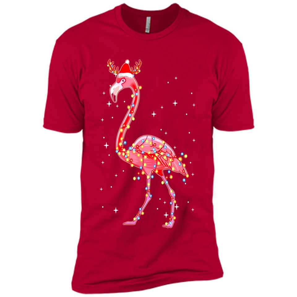Christmas Lights Flamingo Wearing Santa Hat Funny Xmas - Premium Short Sleeve T-Shirt