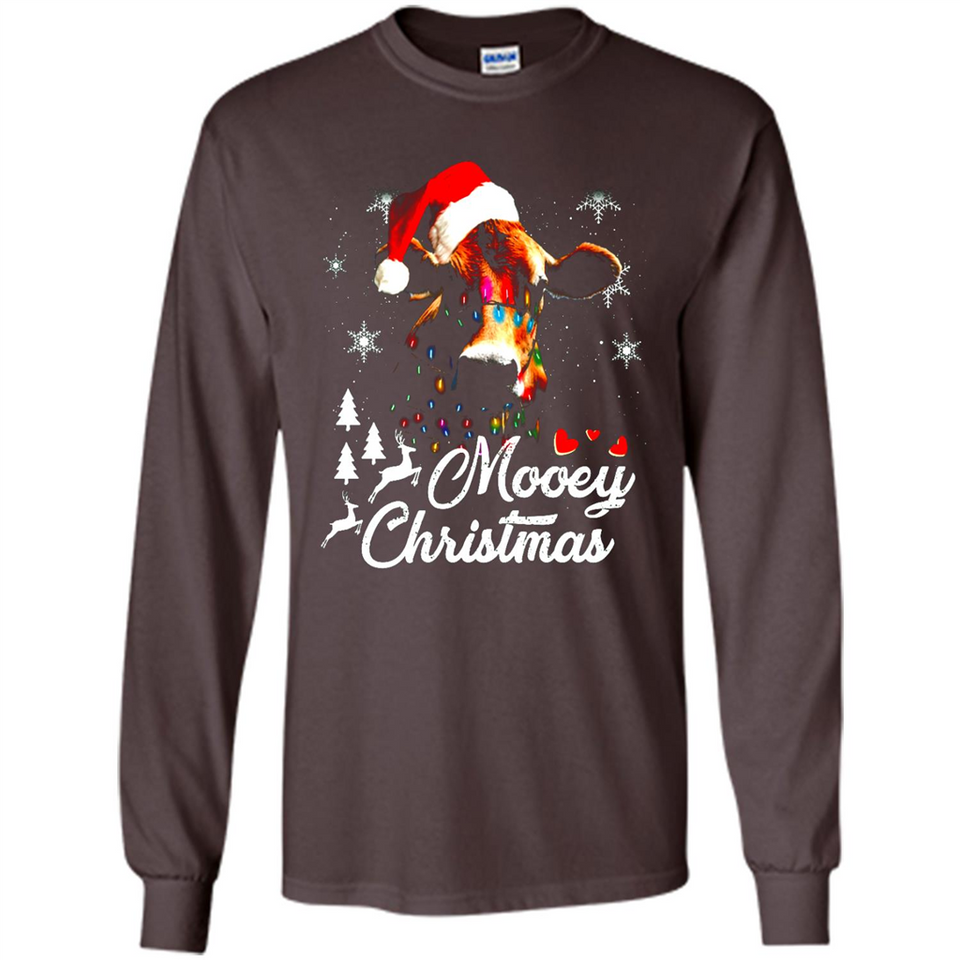 Mooey Christmas Cow Santa Christmas Lover Lights Sweatshirt - Long Sleeve T-Shirt