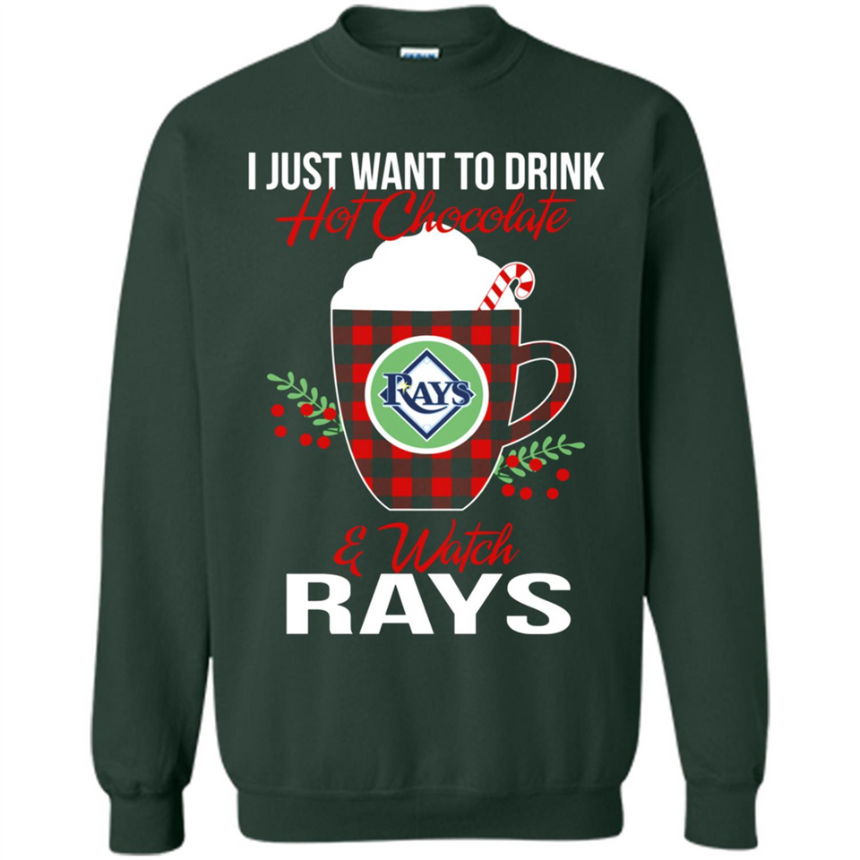 I Just Want To Drink Hot Chocolate & Watch Tampa Bay Rays Ugly Christmas Sweater PINGPONG