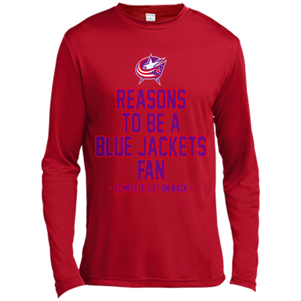 Reasons to be a Columbus Blue Jackets Fan Complete List on Back - Canvas Long Sleeve T-Shirt