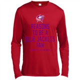 Reasons to be a Columbus Blue Jackets Fan Complete List on Back - Canvas Long Sleeve T-Shirt