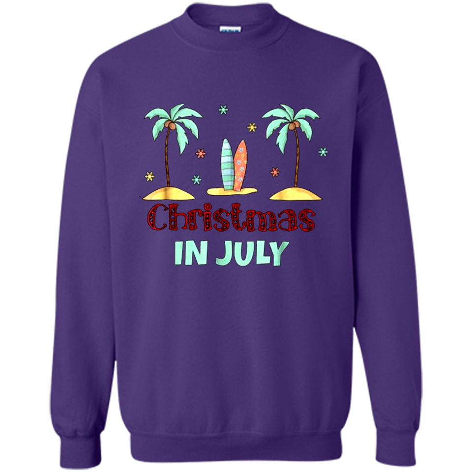 Christmas In July Shirt Surfing Palm Trees Surfboard - Sweatshirt