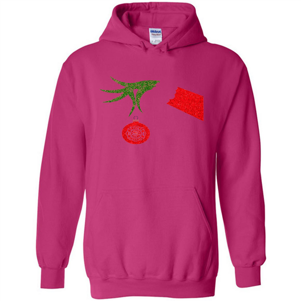 Funny Grinch Hand holding Firefighter ornament Christmas Sporty T-Shirt - Hoodie