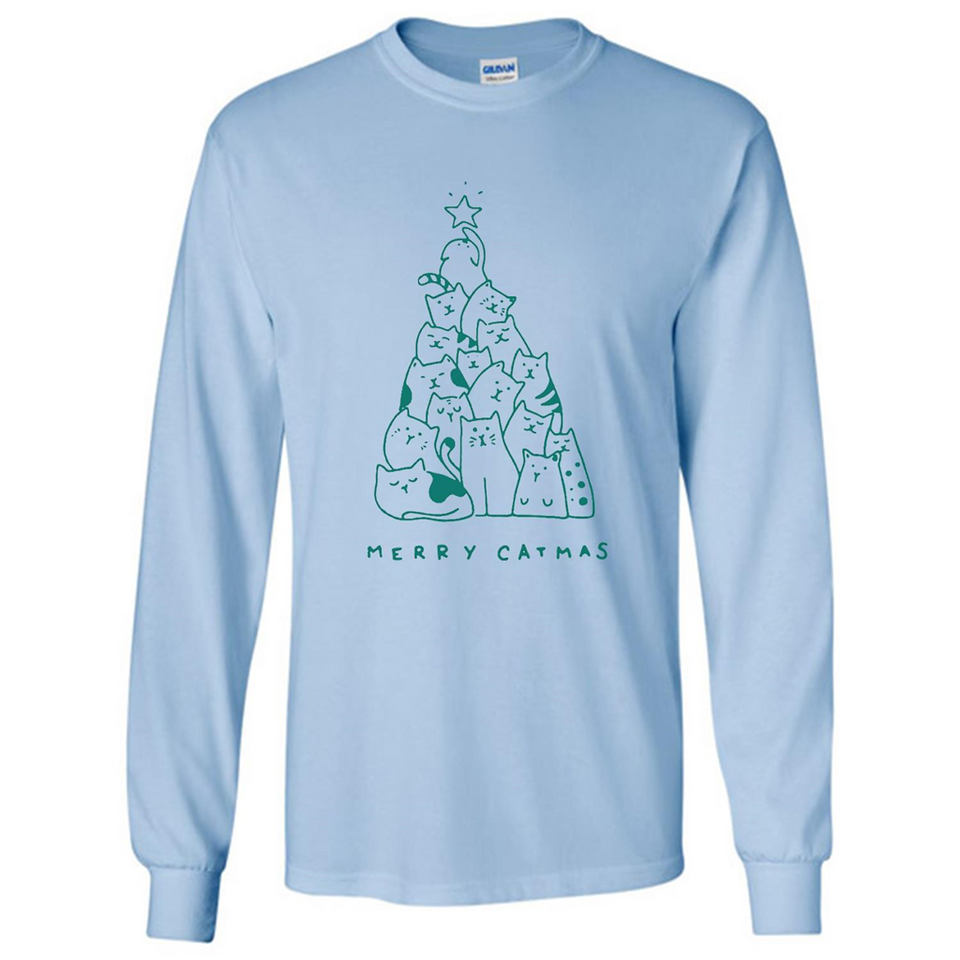 Merry Catmas Funny Cat Christmas Tree Sweatshirt - Long Sleeve T-Shirt