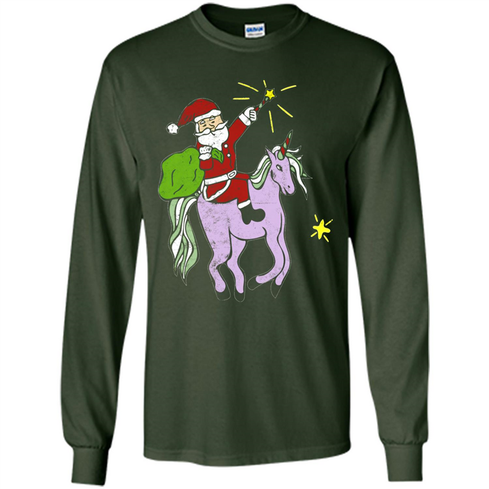 Distressed Retro Santa Riding Unicorn - Long Sleeve T-Shirt