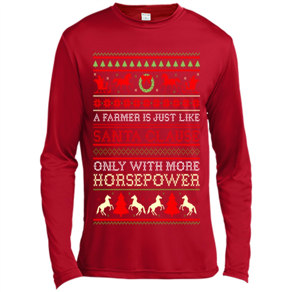 Funny Farmers Gift Ugly Santa Claus Horsepower - Canvas Long Sleeve T-Shirt