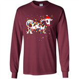 Christmas Lights Cow Wearing Santa Hat Funny Xmas Sweatshirt - Long Sleeve T-Shirt