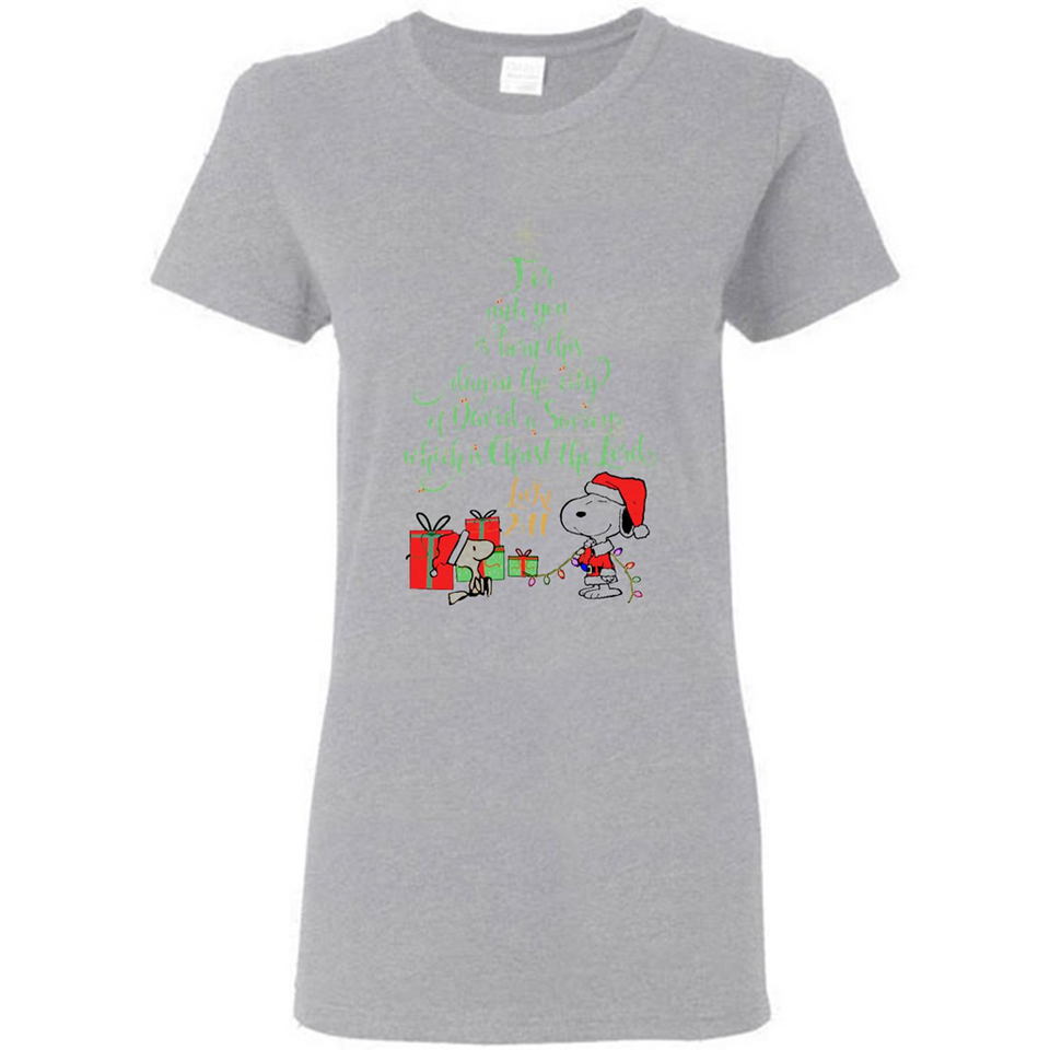 Snoopy Merry Christmas with Christmas tree T-Shirt - Ladies Short-Sleeve