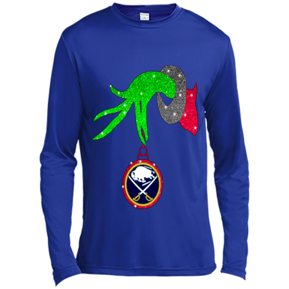 GRINCH HAND HOLDING BUFFALO SABRES GLITTER CHRISTMAS PINGPONG