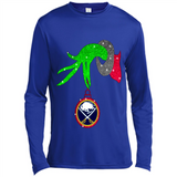 GRINCH HAND HOLDING BUFFALO SABRES GLITTER CHRISTMAS PINGPONG