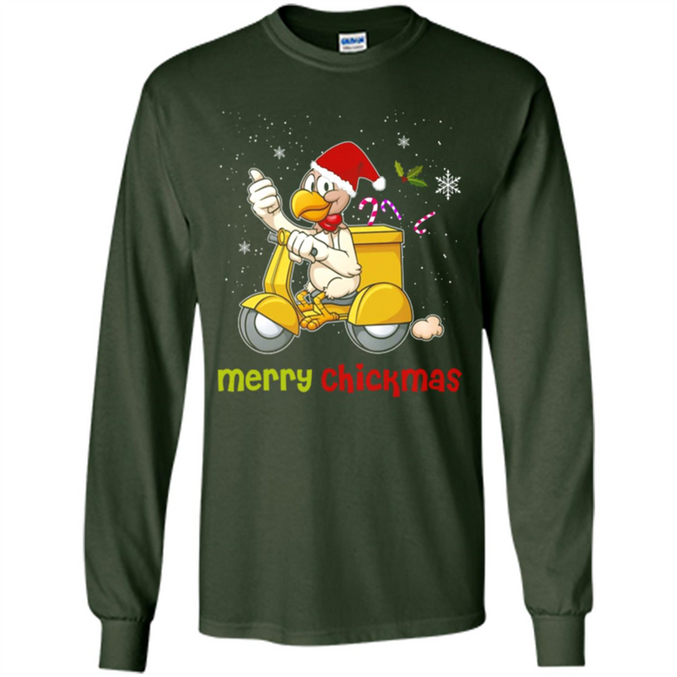 Funny Santa Christmas Chicken Shirt - Merry Chickmas - Long Sleeve T-Shirt