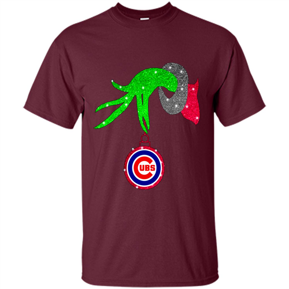 GRINCH HAND HOLDING CHICAGO CUBS GLITTER CHRISTMAS PINGPONG