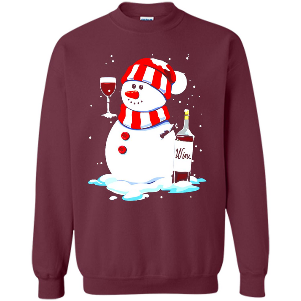Cute Snowman drink Red Wine Christmas T-Shirt - Sweatshirt
