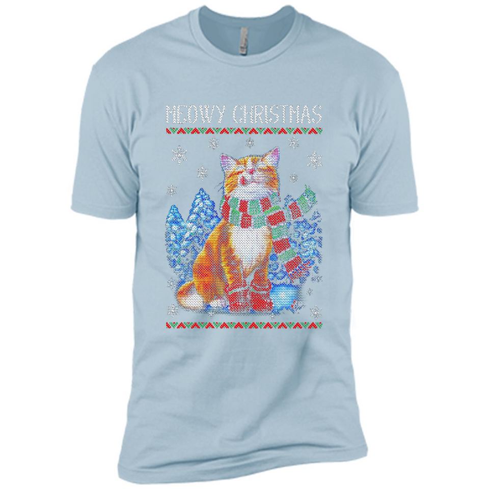 Christmas Ugly Sweater Cat With Christmas Meowy Chritstmas - Premium Short Sleeve T-Shirt