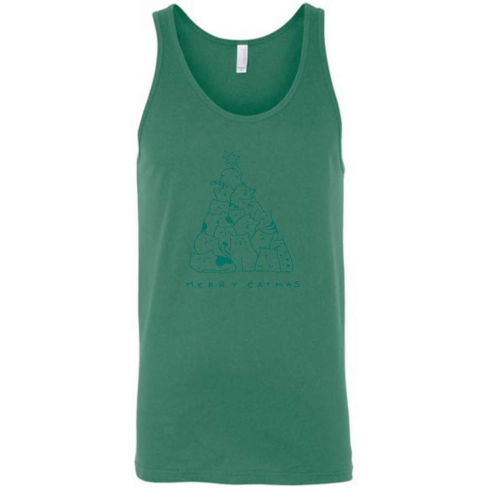 Merry Catmas Funny Cat Christmas Tree Sweatshirt - Canvas Unisex Tank