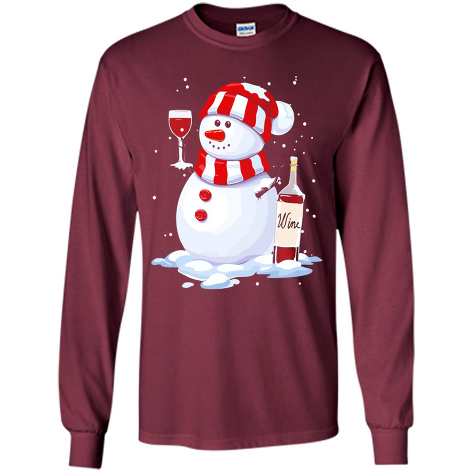 Cute Snowman drink Red Wine Christmas - Long Sleeve T-Shirt