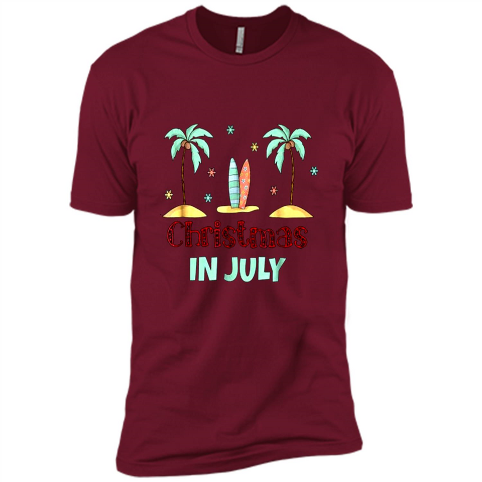 Christmas In July Shirt Surfing Palm Trees Surfboard - Premium Short Sleeve T-Shirt