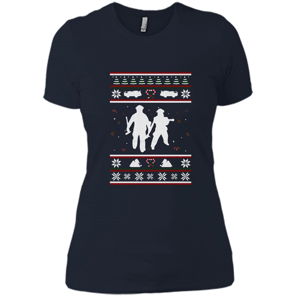 Christmas Ugly Sweater Firefighter Ugly Christmas Sweater - Ladies' Boyfriend T-Shirt