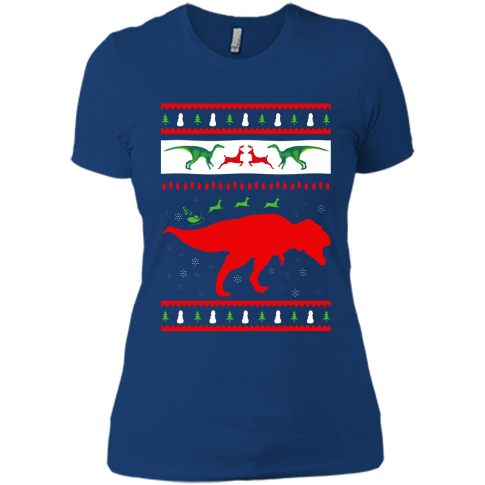 Dinosaur and Santa Clause Ugly Christmas Sweater - Ladies' Boyfriend T-Shirt