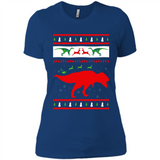 Dinosaur and Santa Clause Ugly Christmas Sweater - Ladies' Boyfriend T-Shirt