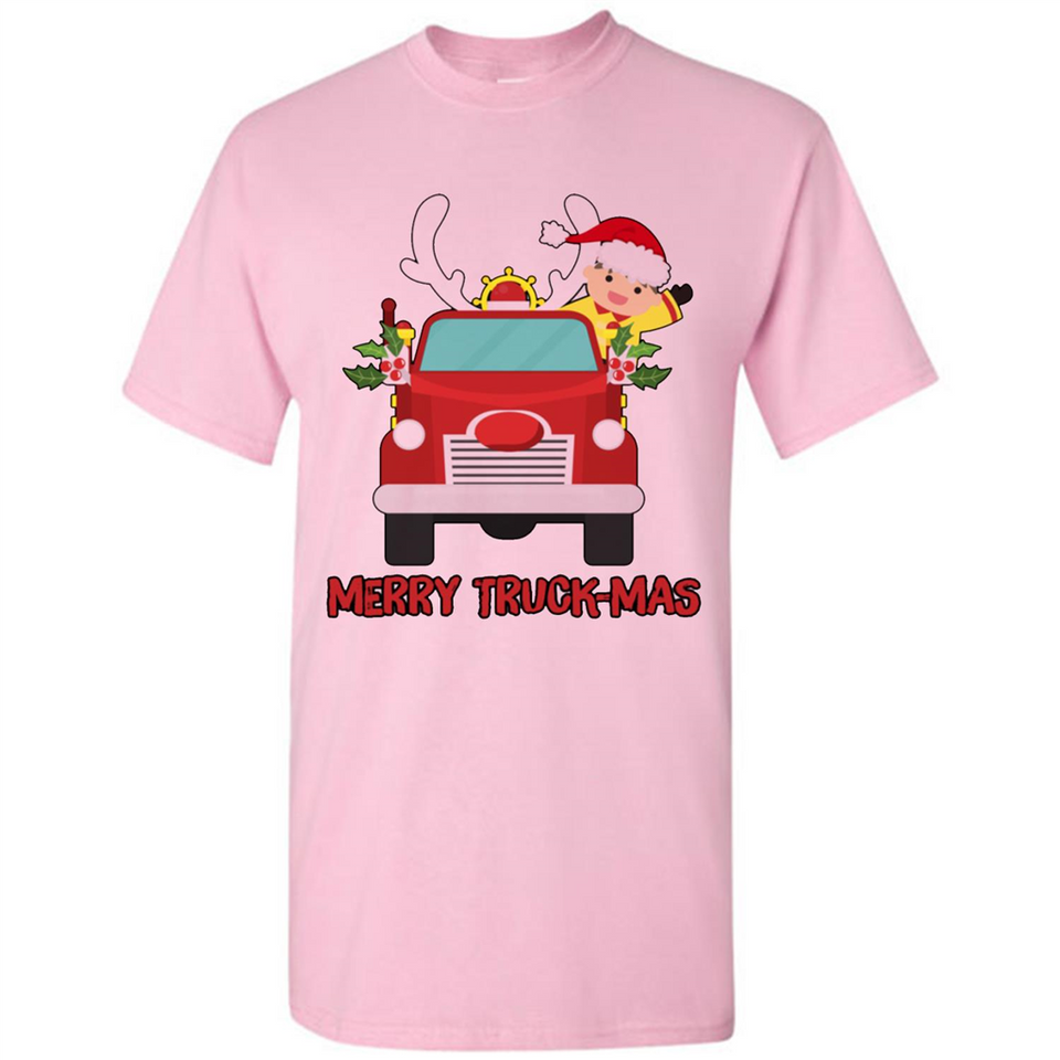 Merry Truck-Mas Christmas Fire Truck Cute Reindeer Sporty - Shirt