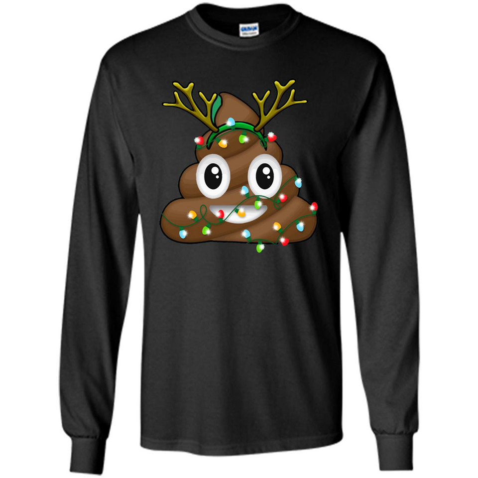 Reindeer Poop Emoji Cute Merry Christmas T-Shirt - Long Sleeve T-Shirt
