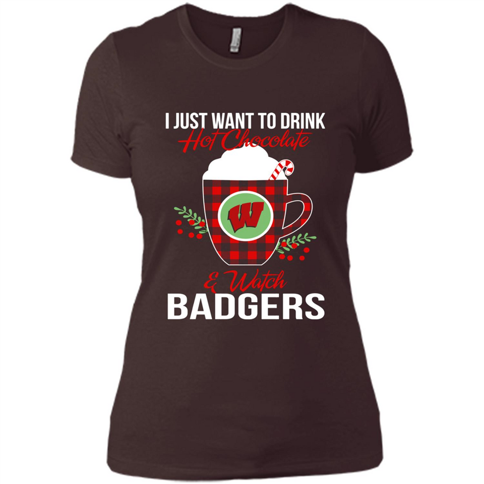 I Just Want To Drink Hot Chocolate & Watch Wisconsin Badgers Ugly Christmas Sweater PINGPONG