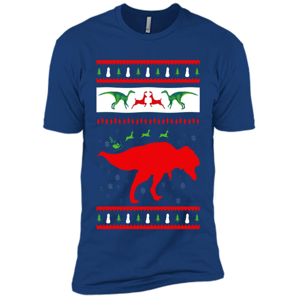 Dinosaur and Santa Clause Ugly Christmas Sweater - Premium Short Sleeve T-Shirt