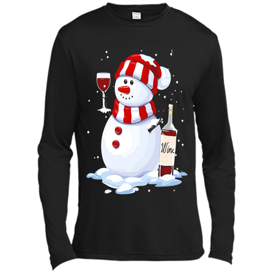 Cute Snowman drink Red Wine Christmas - Canvas Long Sleeve T-Shirt