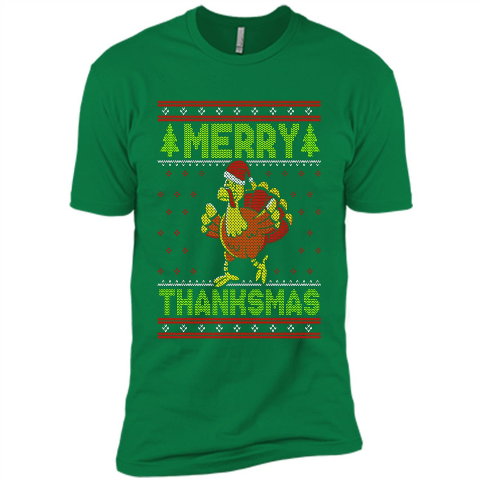 Merry Thankmas Ugly Xmas Thanksgiving Turkey Sweatshirt - Premium Short Sleeve T-Shirt