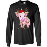 Christmas Lights Pig Wearing Santa Hat Funny Xmas - Long Sleeve T-Shirt