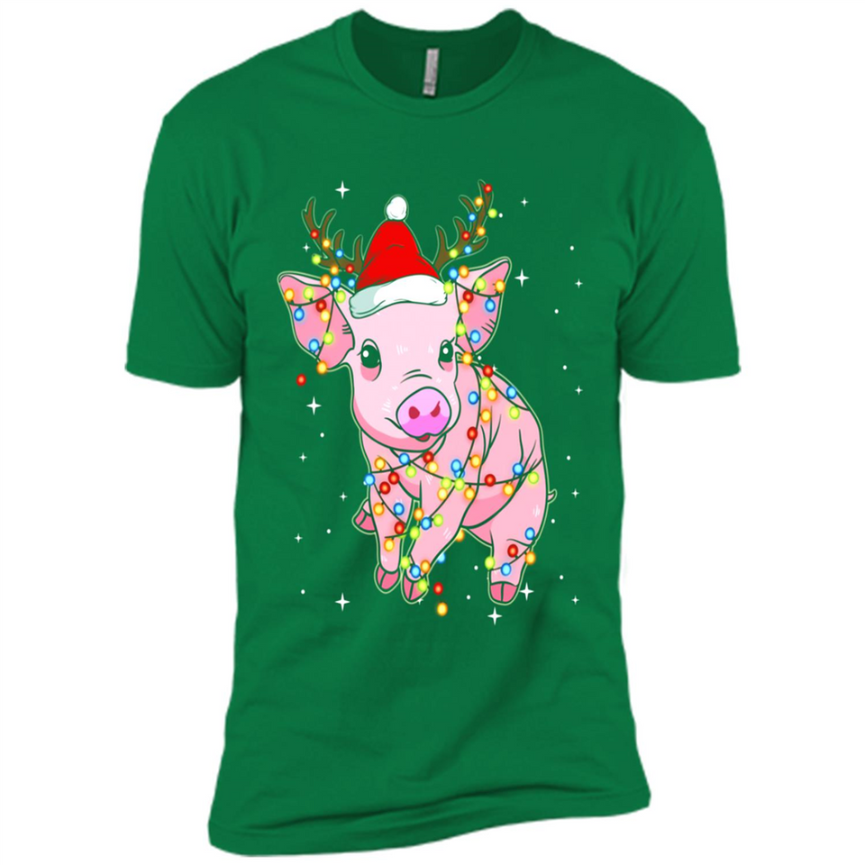 Christmas Lights Pig Wearing Santa Hat Funny Xmas - Premium Short Sleeve T-Shirt