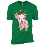 Christmas Lights Pig Wearing Santa Hat Funny Xmas - Premium Short Sleeve T-Shirt