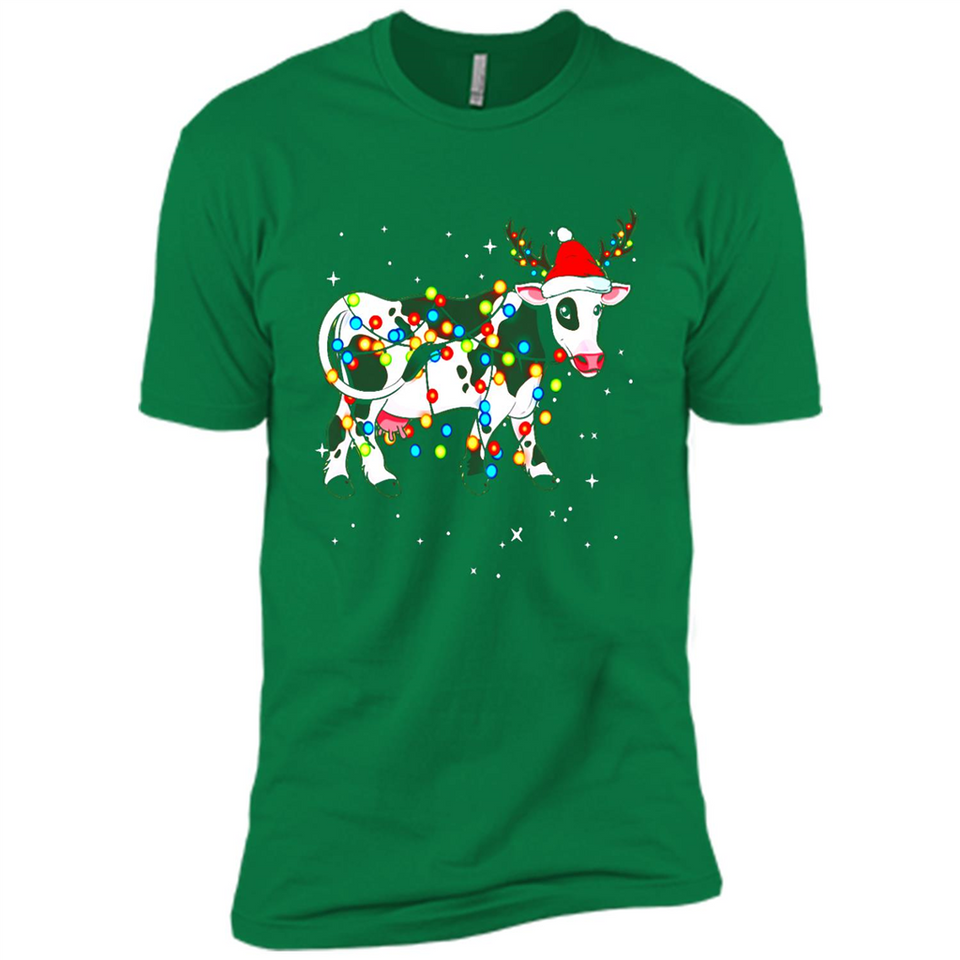 Christmas Lights Cow Wearing Santa Hat Funny Xmas Sweatshirt - Premium Short Sleeve T-Shirt