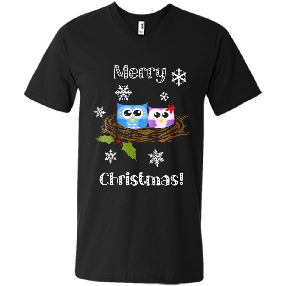 Cute Christmas Shirt Merry Christmas Snowflakes Owls Nest