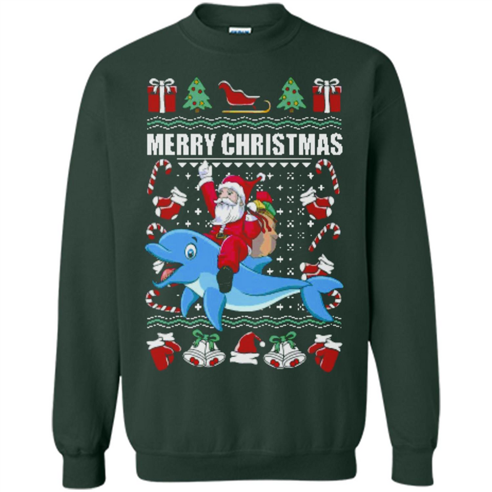 Ugly Christmas Santa Riding Dolphin - Sweatshirt