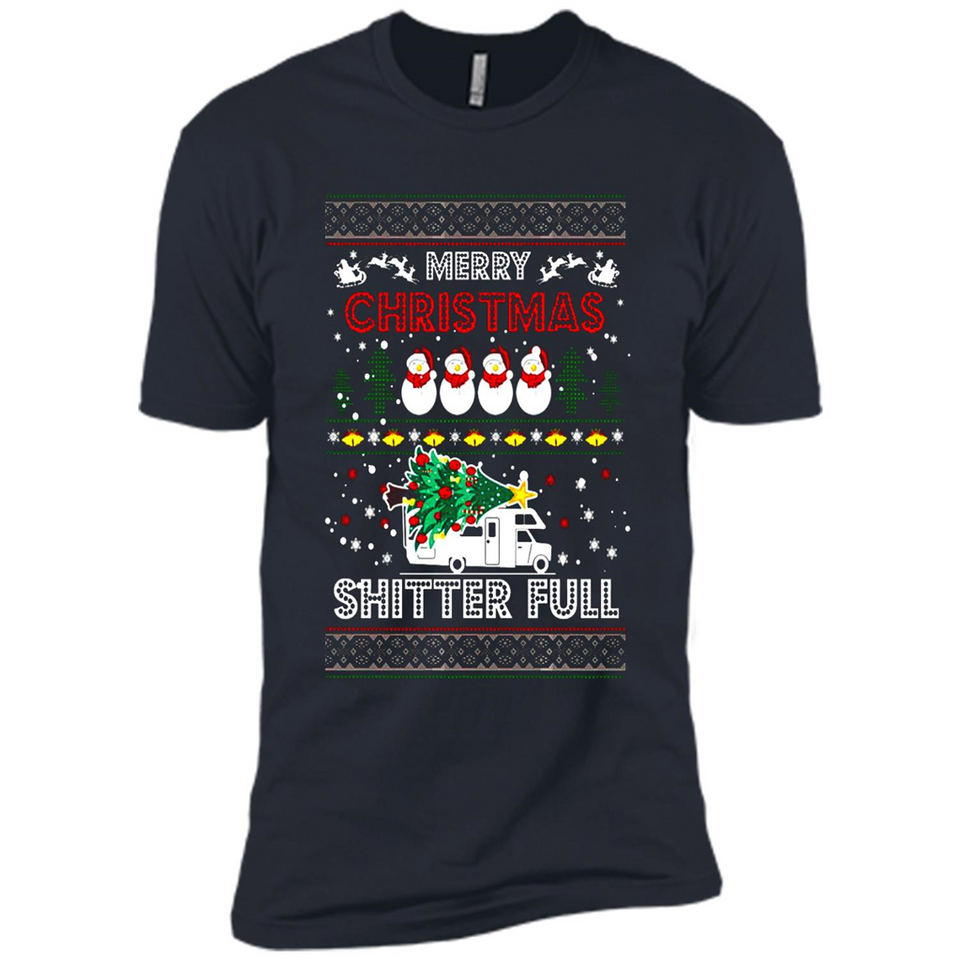 Merry Christmas Shitter Full Christmas Tree Snowman Sweater PINGPONG - Premium Short Sleeve T-Shirt