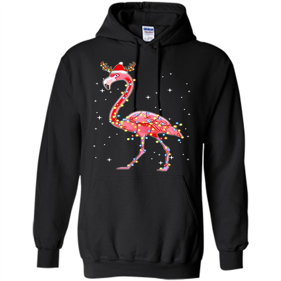 Christmas Lights Flamingo Wearing Santa Hat Funny Xmas - Hoodie