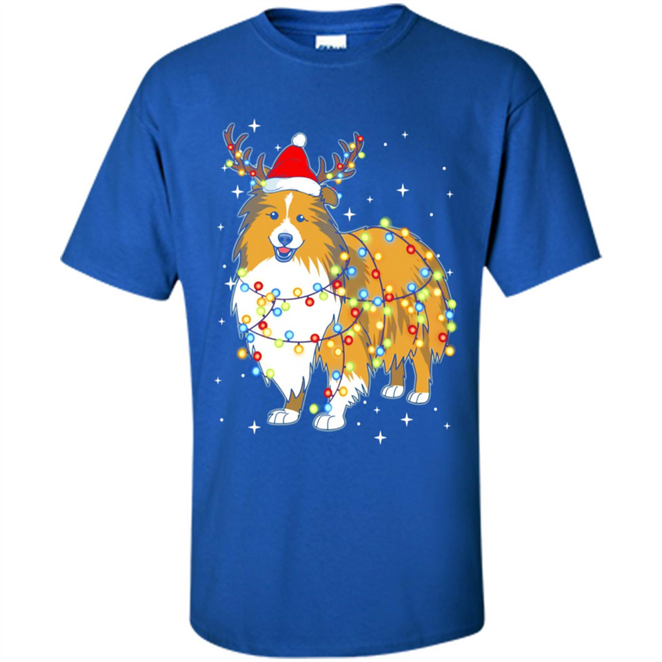 Christmas Lights Shetland Sheepdog Wearing Santa Hat Funny Xmas - Shirt